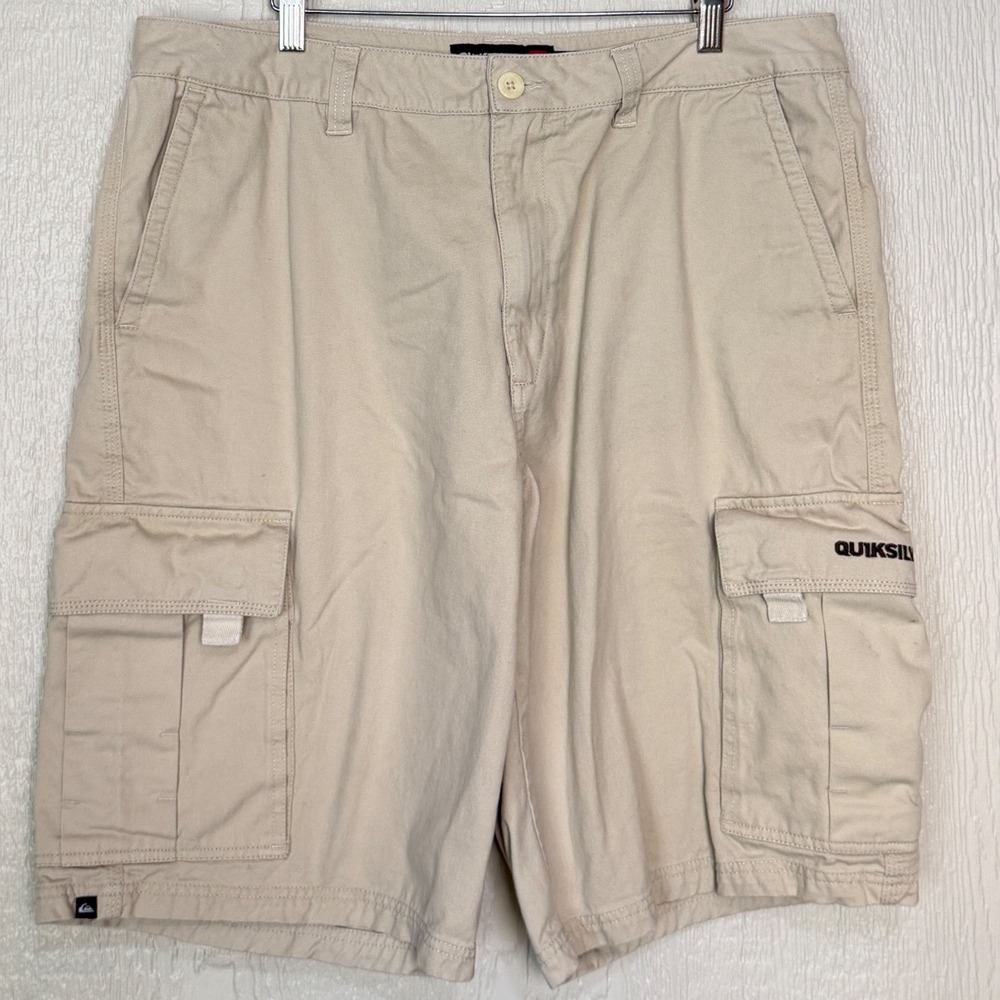 Quiksilver Mens Cargo Shorts Size 36 Tan Khaki Cotton Twill Multi Pocket Utility